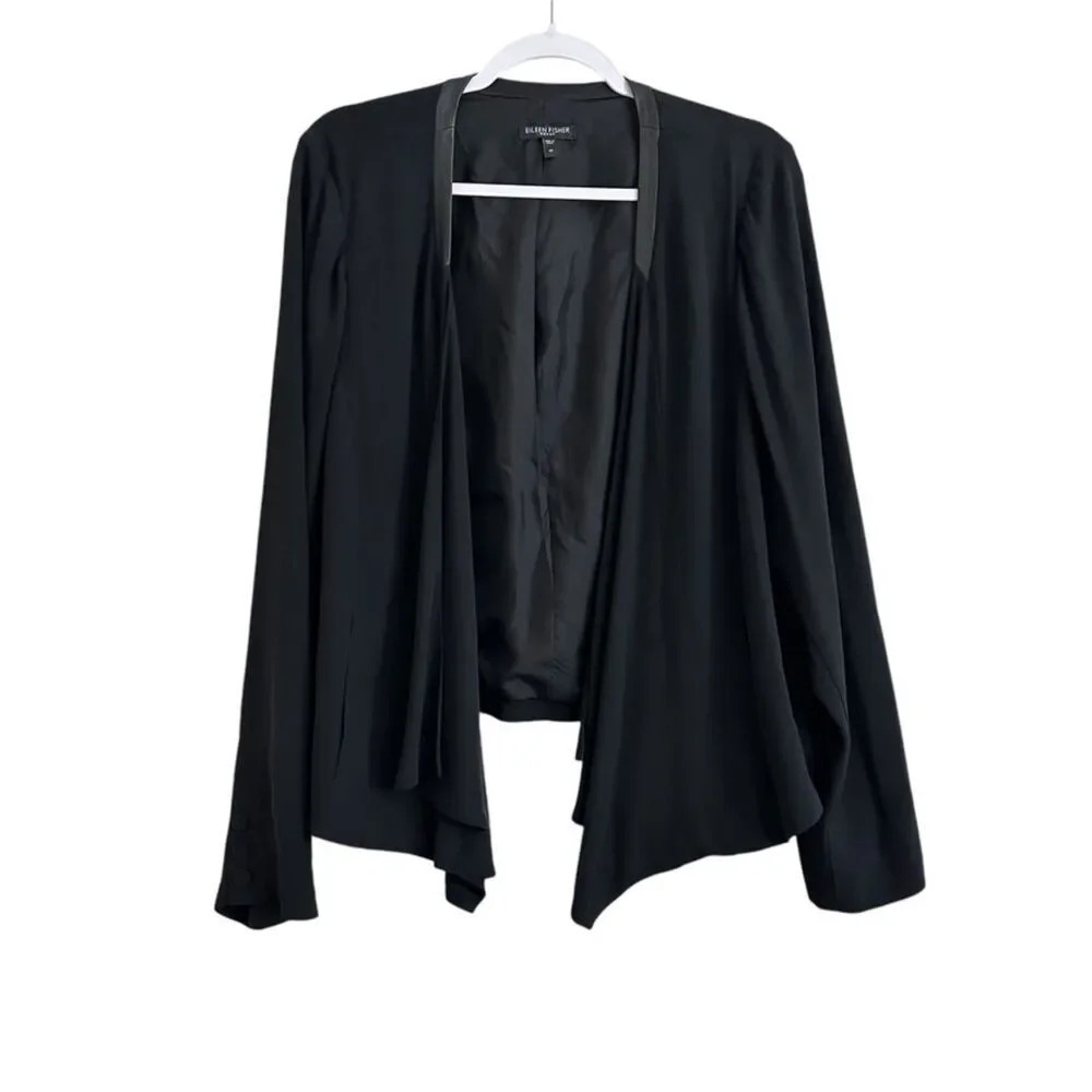 Eileen Fisher Drape Georgette Crepe Silk Jacket Women's Size 1X Black System‎